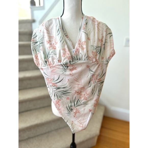 NWOT ASOS Plunge White Pink & Green Tropical Leaf Print Bathing Suit - Picture 2 of 7